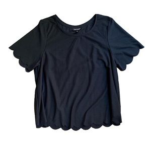 Topshop Scallop Frill Tee In Black Size 8
